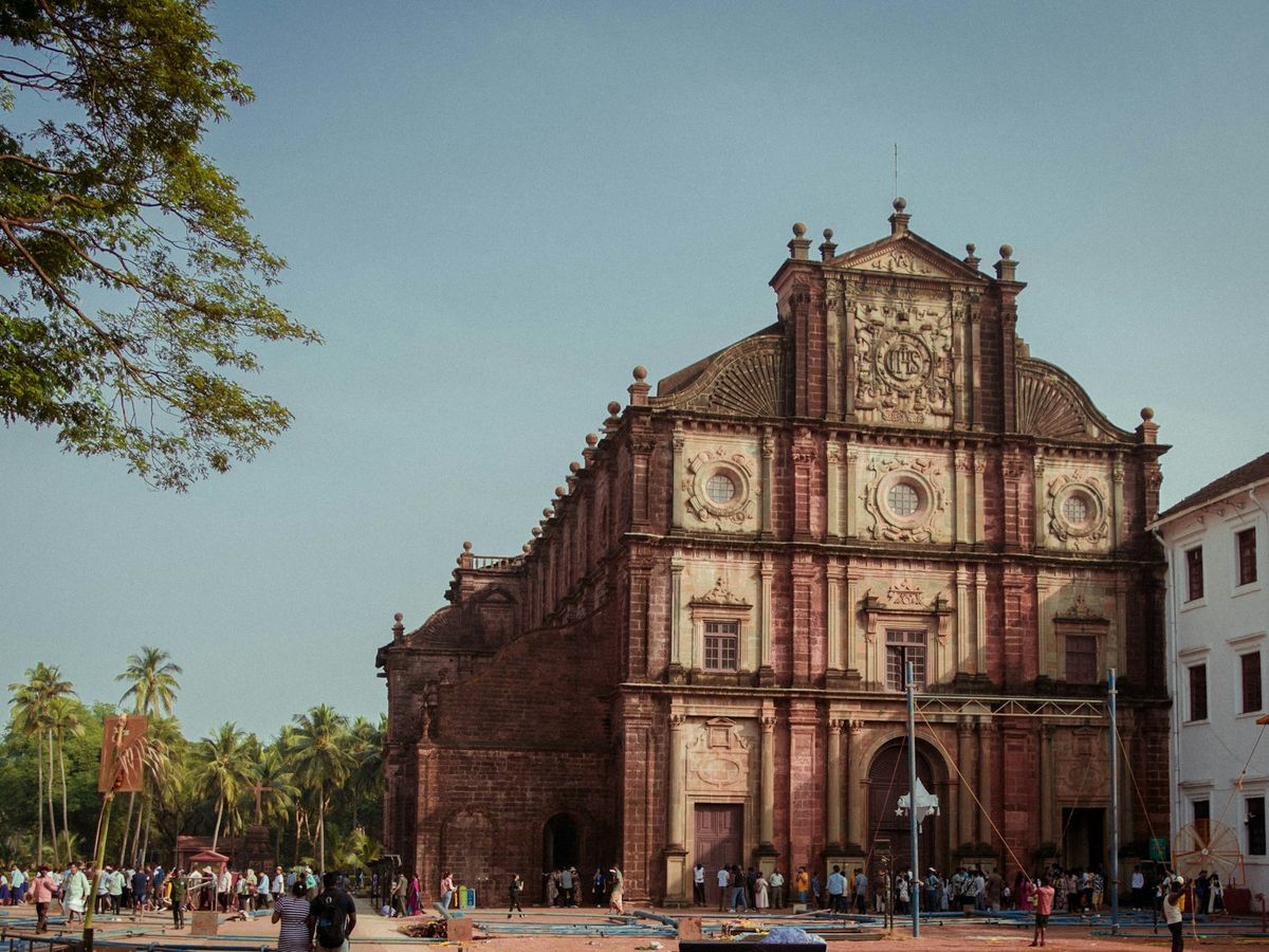 The laterite facade of the Basilica of Bom Jesus in Old Goa