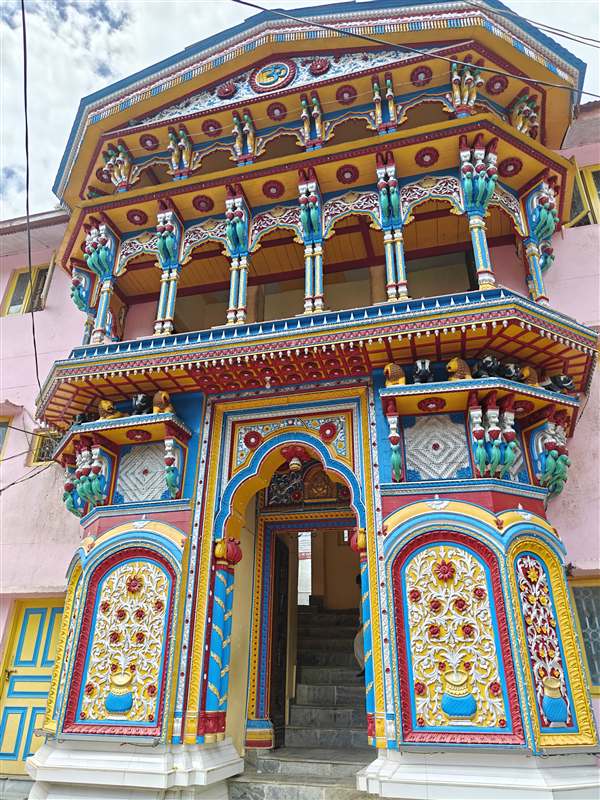 An ornate, brightly painted temple gateway