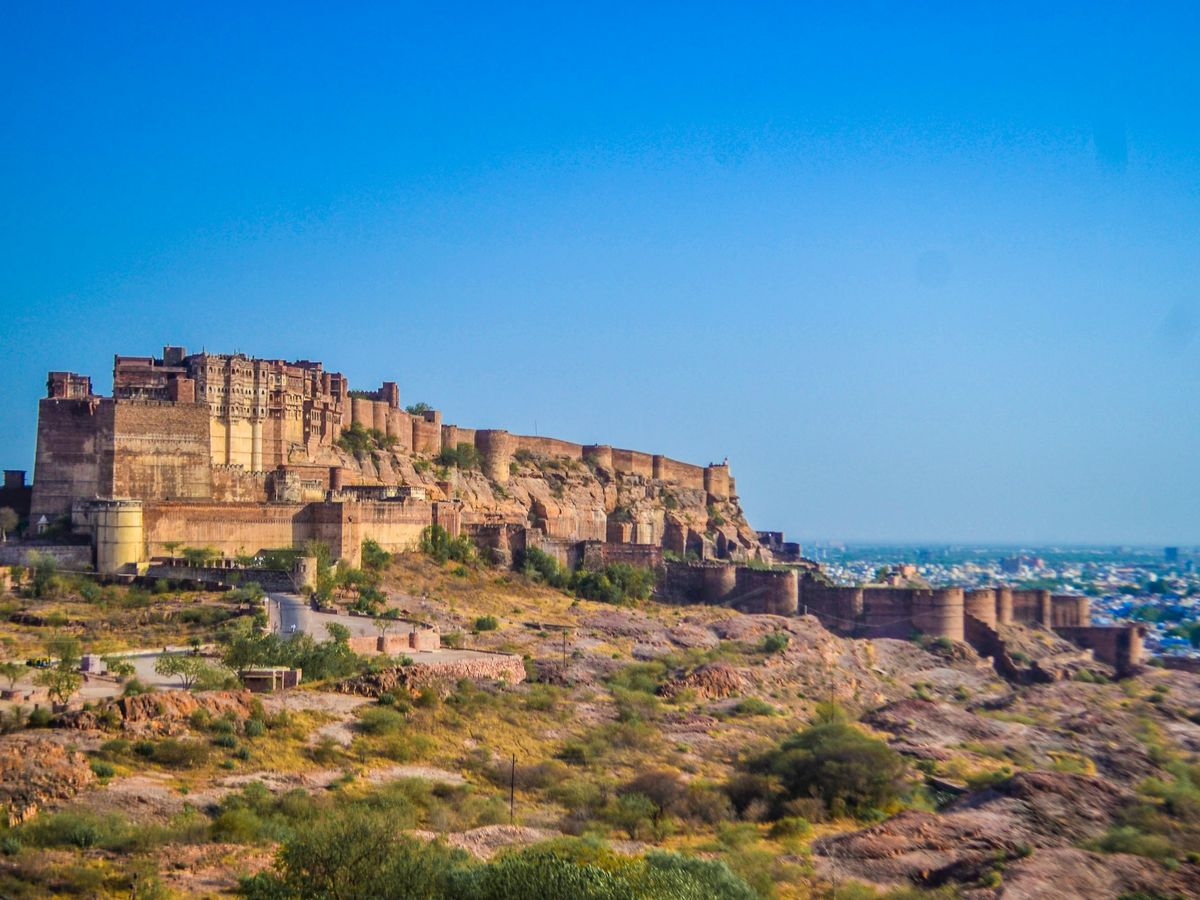 Mehrangarh Fort on its rocky hill above Jodhpur